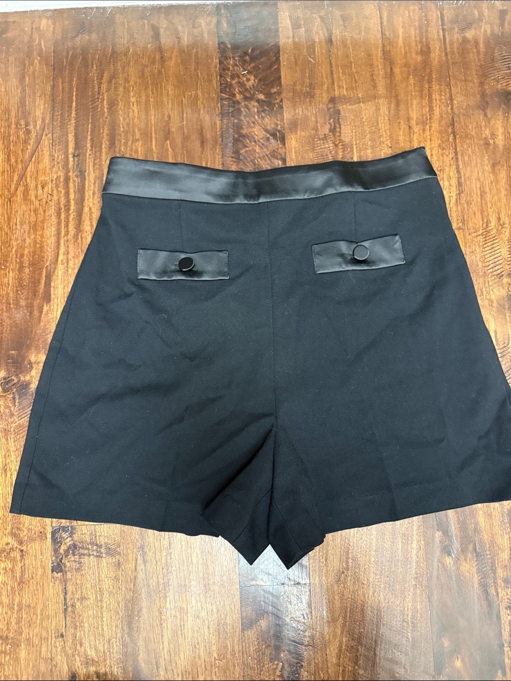 LOFT Black High-Waist Shorts with Satin Trim